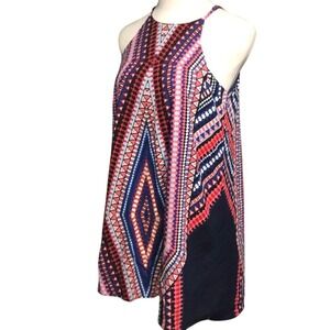 MM Couture‎ Geometric Halter Mini Dress Blue Red Pink Tribal Print Size M
